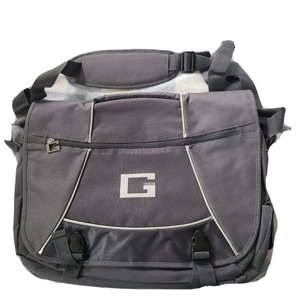 Guess  Messenger Bag Gray  nylon Unisex Crossbody Bag padded new  19x14"